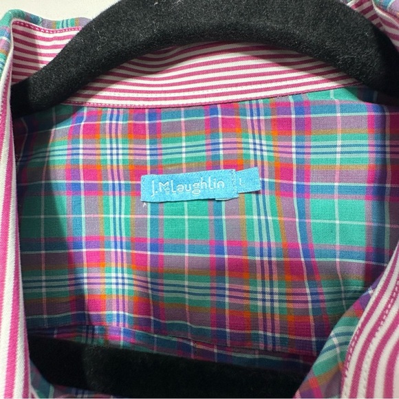 J.Mclaughlin Plaid Shirt Button-down Long Sleeves Green Multicolor L - Picture 3 of 4